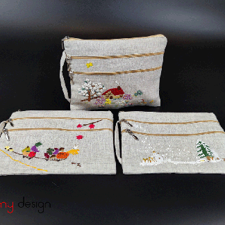 Embroidered wallet with four seasons patterns